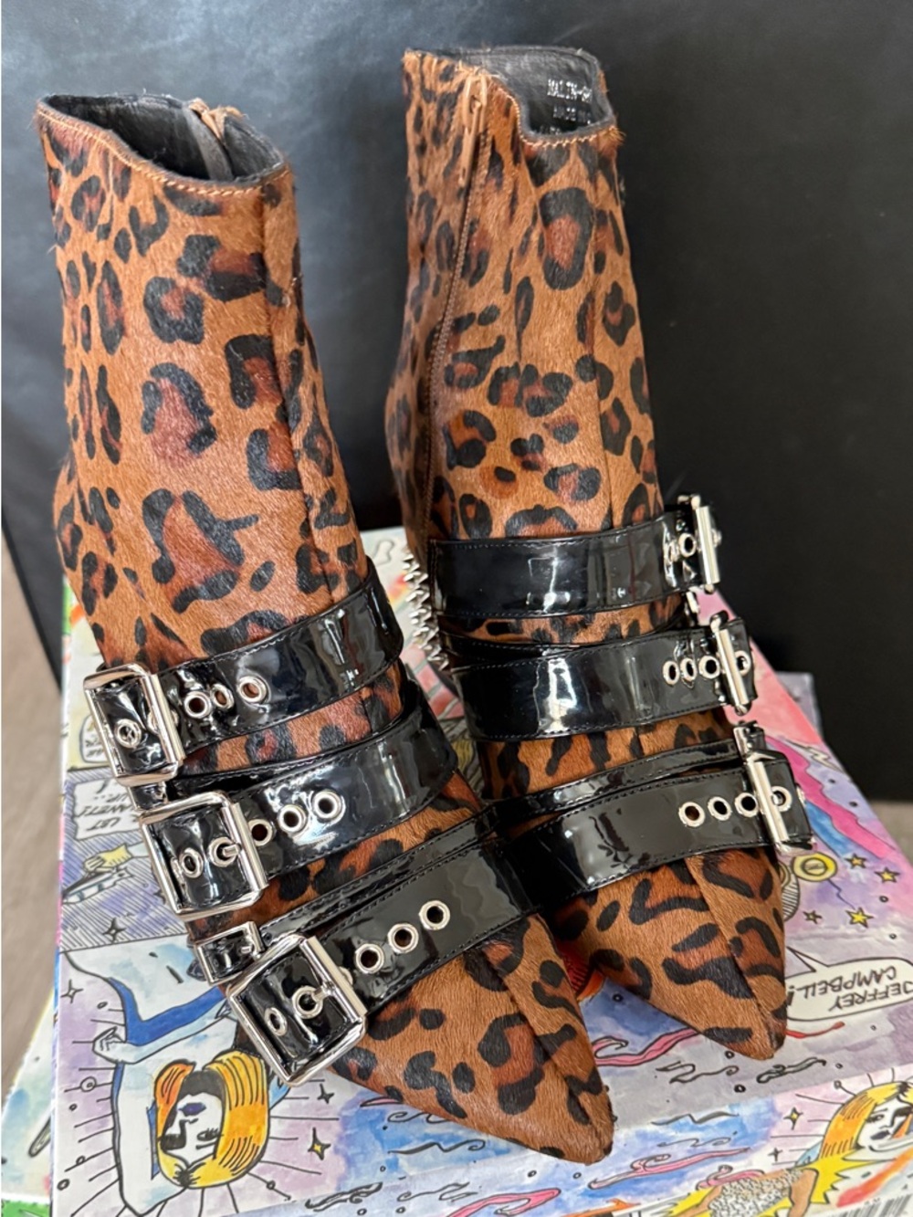 Jeffery Campbell, Leopard Print Pointed Buckle Ankle Boots 👢❤️